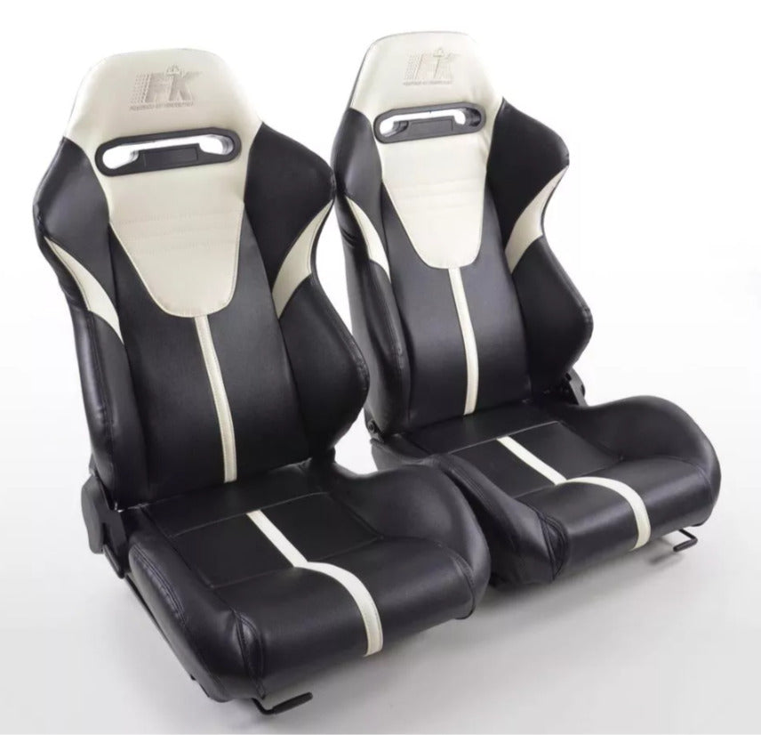 FK Pair Universal Reclining Bucket Seats - Motorsport Black White Stripe Edition