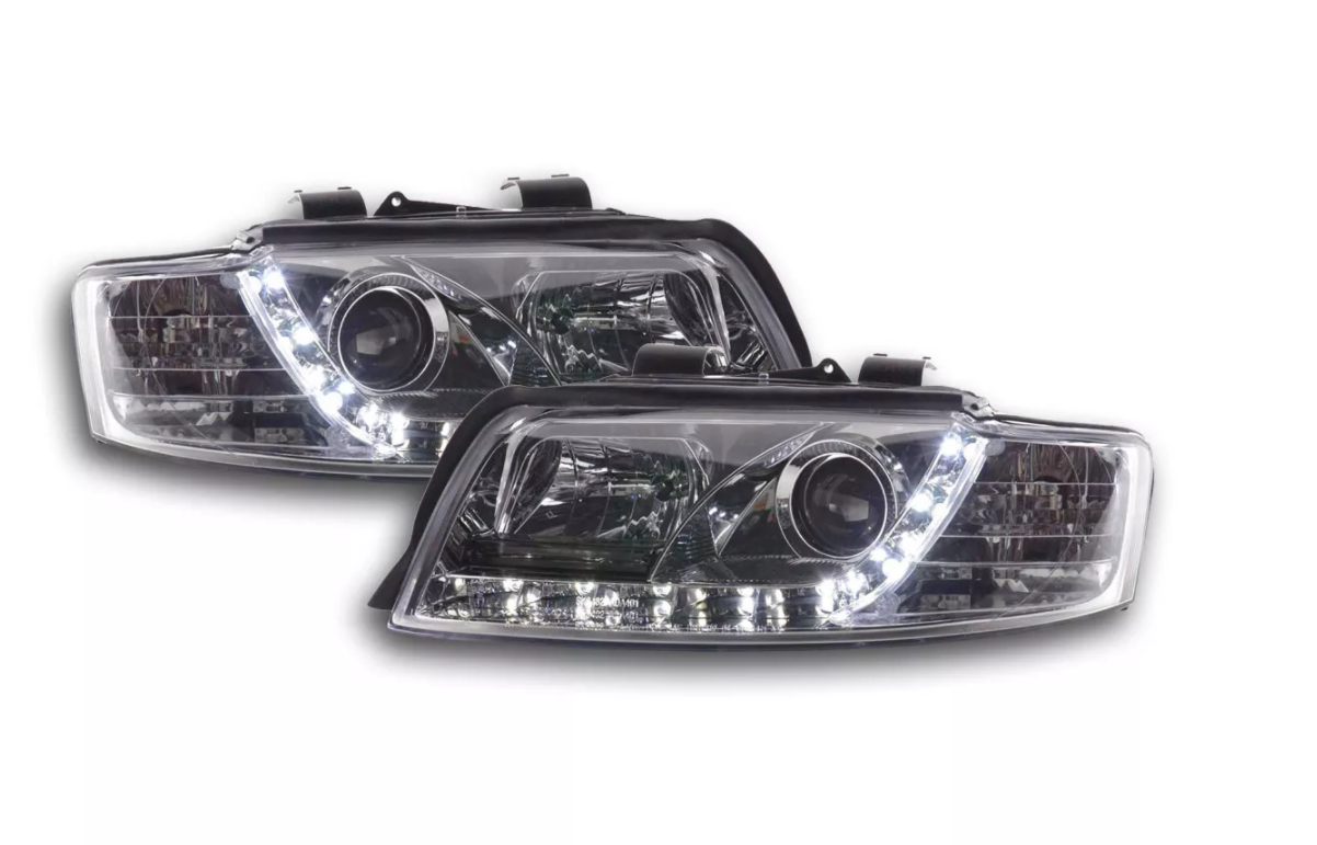 FK Set LED DRL Headlights Halo Lightbar Audi A4 b6 8E 01-04 Black LHD S4