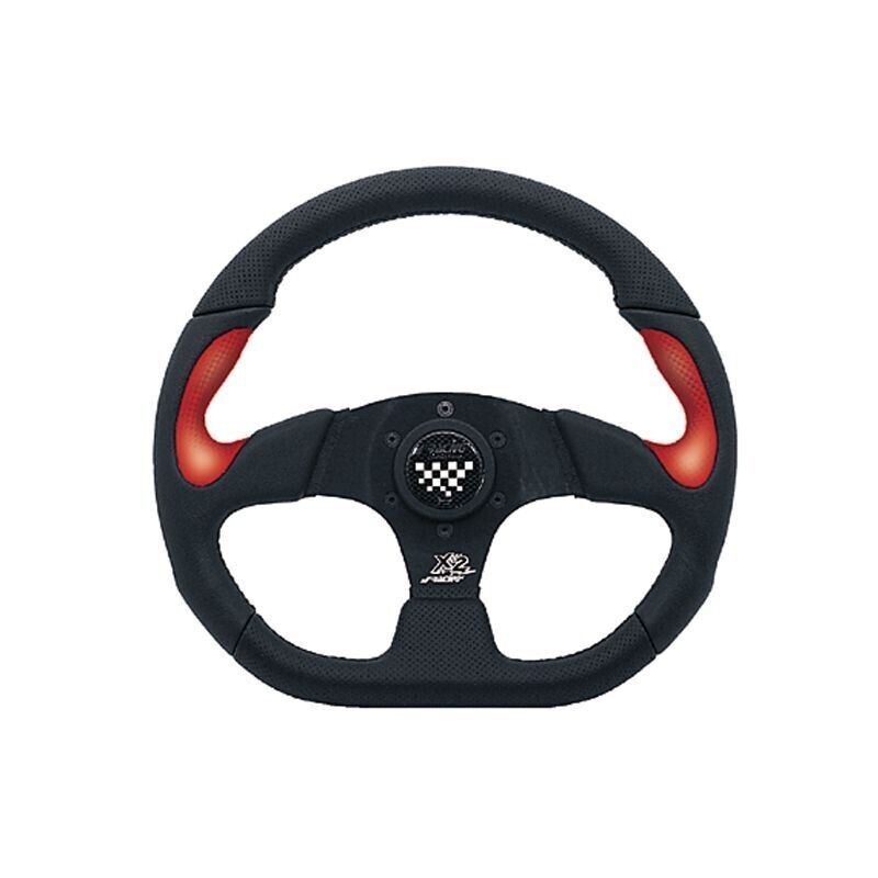 Simoni Racing Universal LEATHER Steering WHEEL Flat Bottom 330mm Black Red