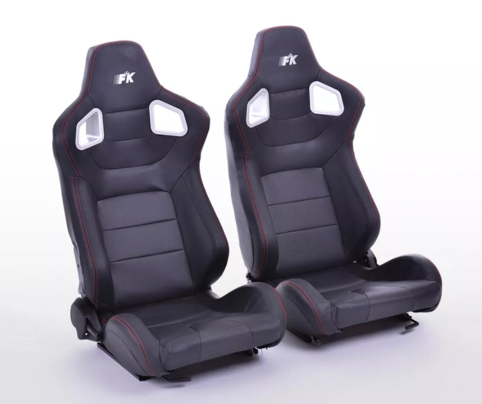 FK Universal Reclining Bucket Sports Seats - RS Carbon Fibre Black Red Stitch