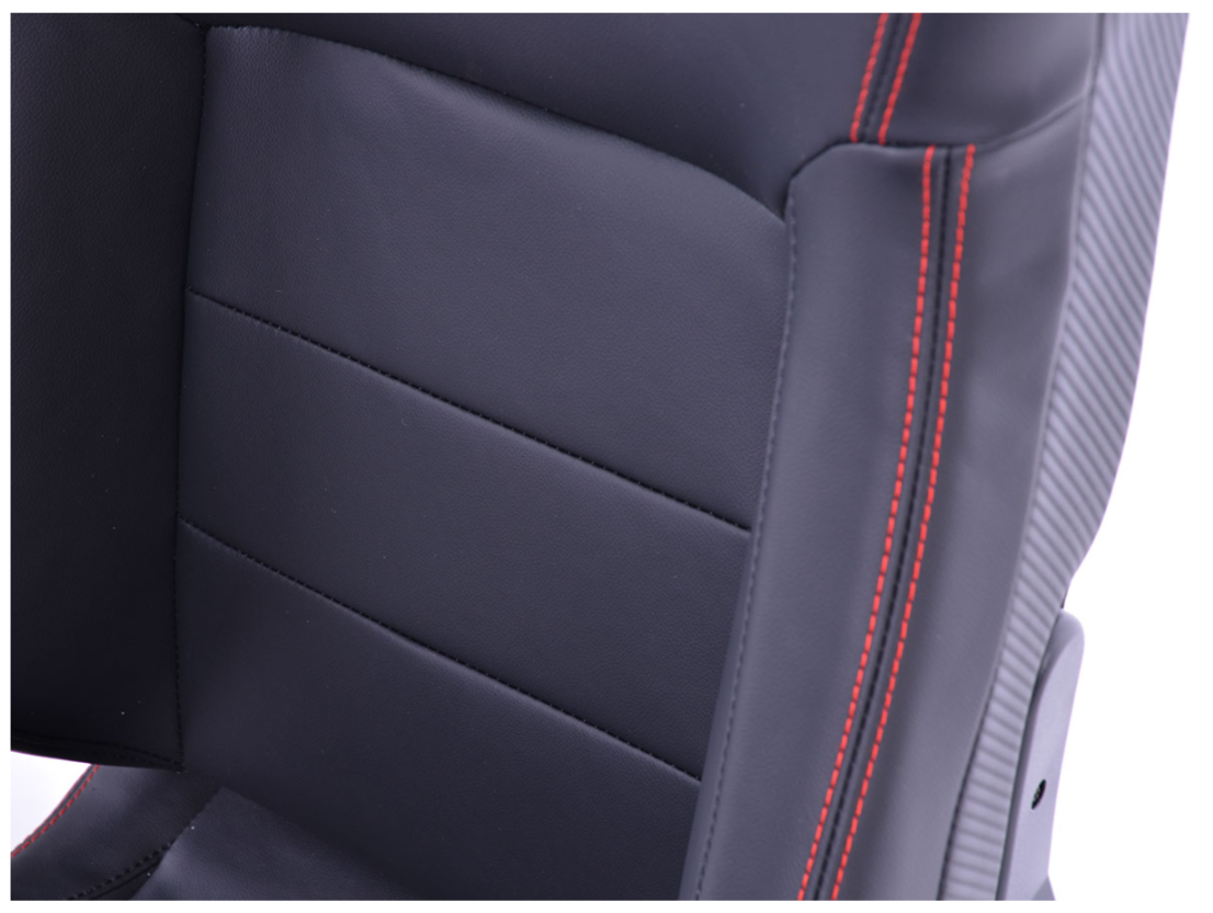 FK Pair of Universal Reclining Tilting Sports Bucket Seats - RS Carbon Fibre Black with Red Stitch