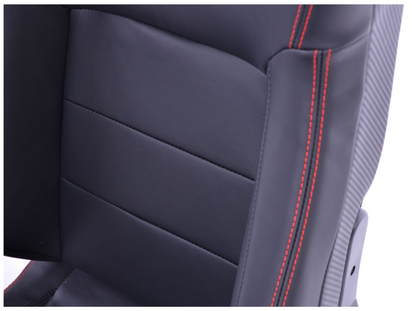 FK Pair of Universal Reclining Tilting Sports Bucket Seats - RS Carbon Fibre Black with Red Stitch