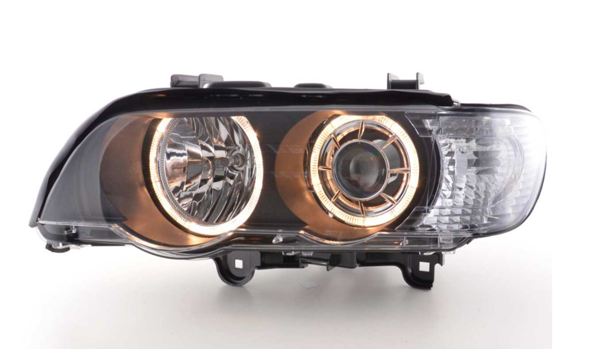 FK Pair LED DRL Halo Projector headlights BMW X5 E53 00-03 black RHD & LHD