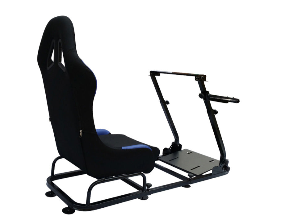 Driving Game Chair Sim Racing Seat & Frame Xbox PS PC Gaming Black Blue Textile