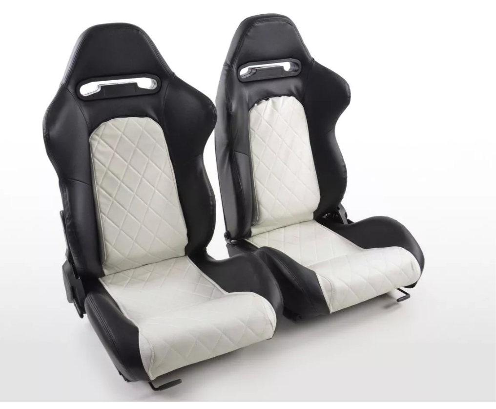 FK Pair Reclining Bucket Seats Luxury Quilted Black & White Diamond Stitch