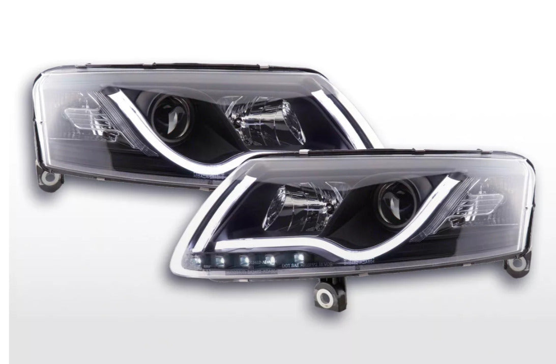 FK Pair LED DRL H1 & D2S XENON Lightbar Black Headlights A6 C6 4F 04-08 S6 LHD