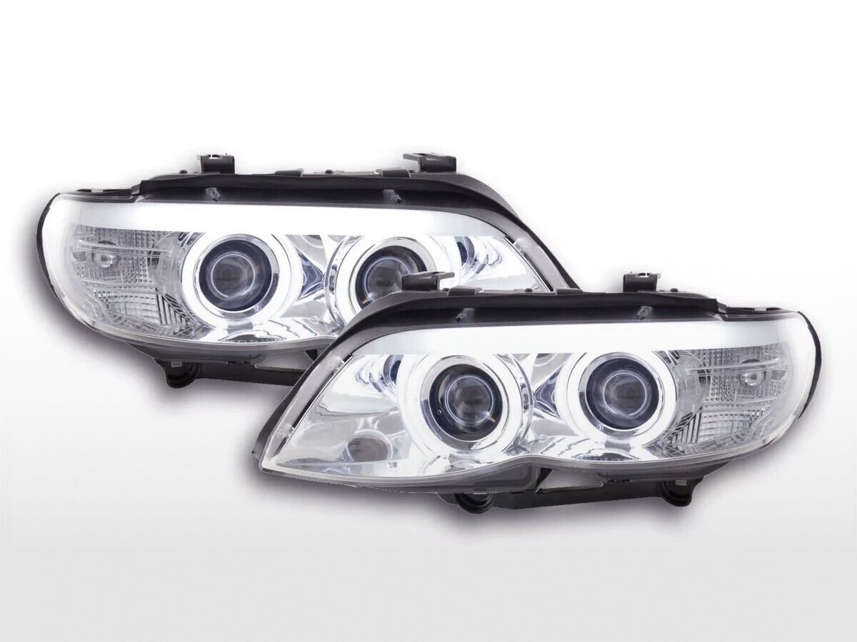 FK Pair LED DRL Projector Halo Halog CCFL Headlights BMW X5 E53 03-06 chrome LHD