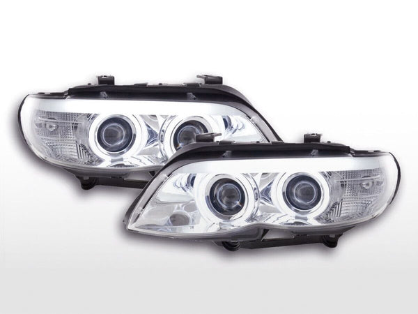 FK Pair LED DRL Projector Halo Halog CCFL Headlights BMW X5 E53 03-06 chrome LHD