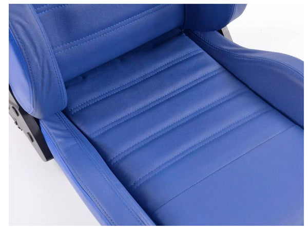 FK Pair Universal Reclining Bucket Sports Seats Blue REAL LEATHER Retro Edition