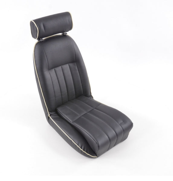 FK Black Classic Car Retro Kit Speedster Fixed Back Bucket Seats White Piping with Headrests Inc Runners