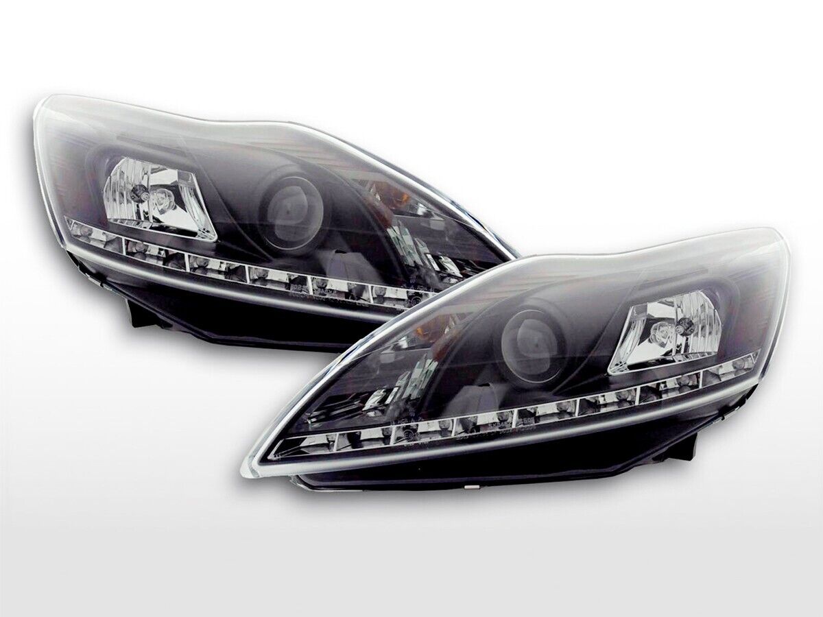 FK LED DRL Halo Lightbar Headlights Ford Focus 3 MK3 C346 3&5dr 08+ black LHD