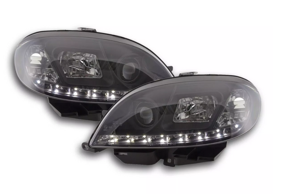 FK LED DRL Halo Lightbar Headlights Citroen Saxo 00-02 Black LHD