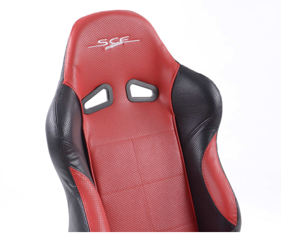 SCE Sportive Universal Reclining Bucket Sports Seats Black & Red Perforated SL