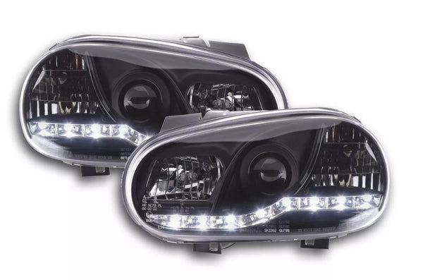 FK LED DRL Halo Lightbar Headlights VW Golf 4 MK4 1J 98-03 black LHD GTi