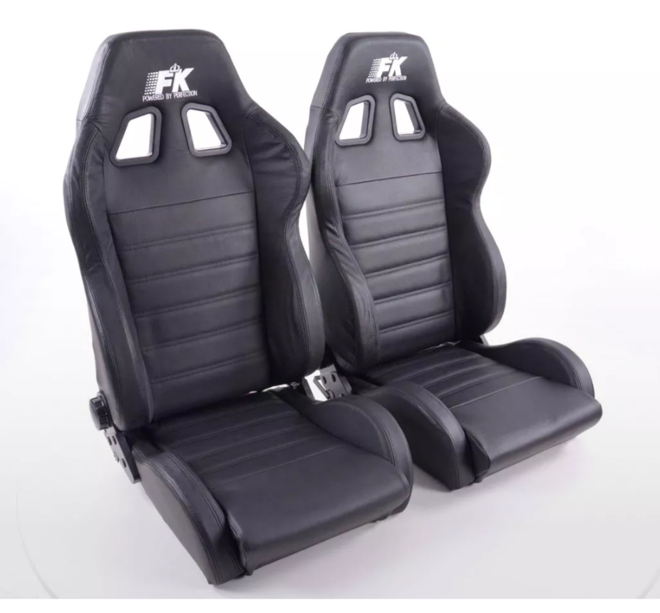 FK Par Universales Reclinable Cubo SPORTS Asientos Negro Cuero Real Raza Edición