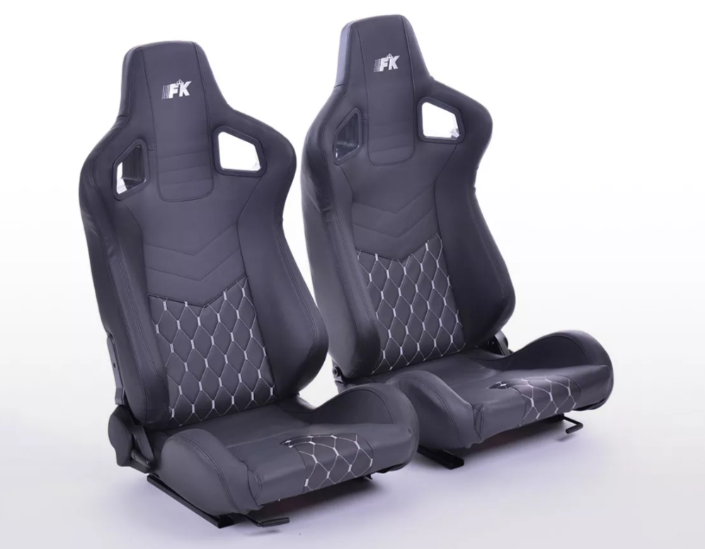 FK Universal Reclining Bucket Sports Seats - RS Carbon Matte Black Silver Stitch