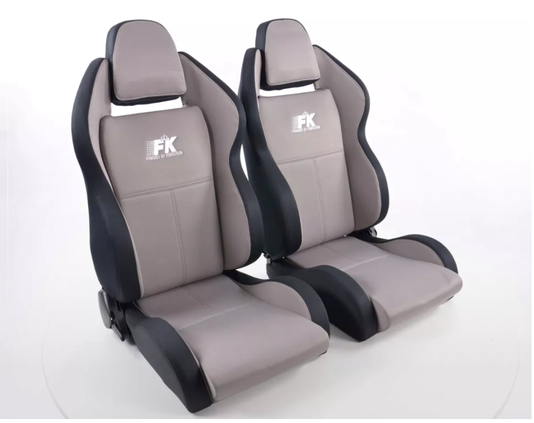 FK Pair Universal Reclining Bucket Sports Seats - Race Black & GREY Edition