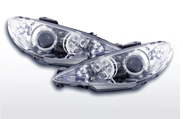 FK Pair LED DRL Halo headlights Peugeot 206 98-05 chrome LHD