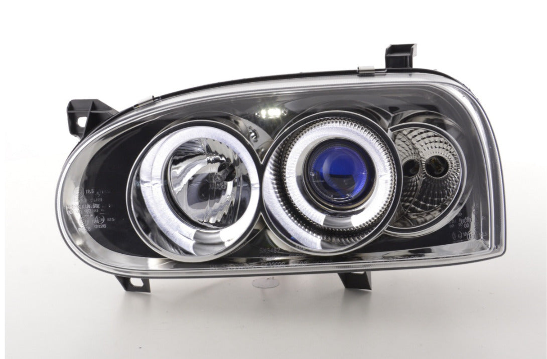 FK LED DRL Angel Eye Halo Ring headlights VW Golf 3 MK3 1HXO EXO 91-97 black LHD