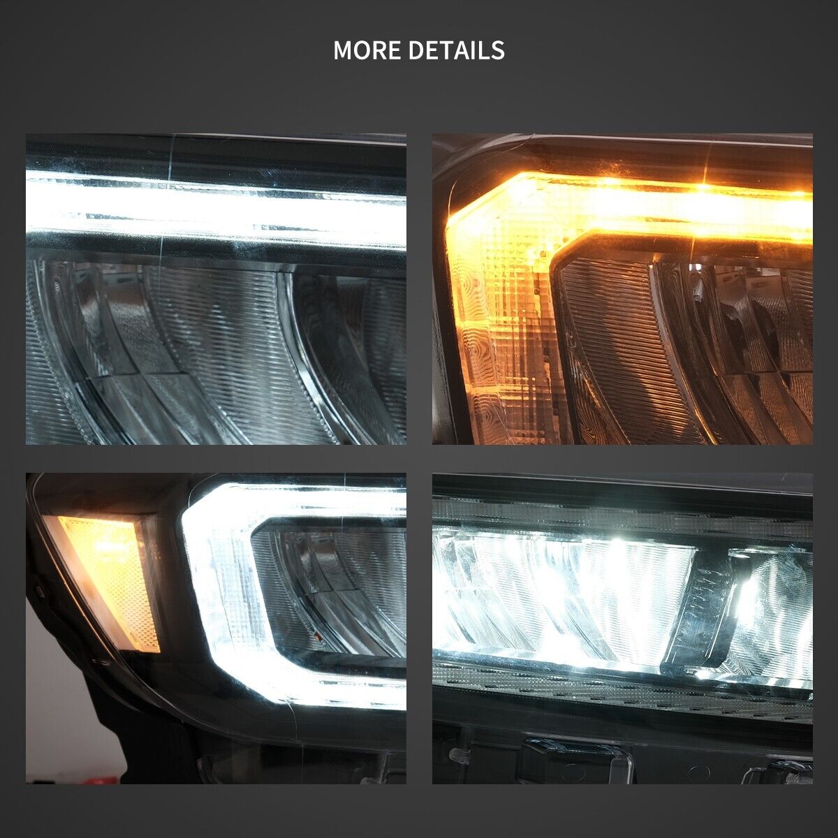 VLAND 15-24 Ford Ranger 3 MK3 P375 Lightbar LED DRL Headlights RHD