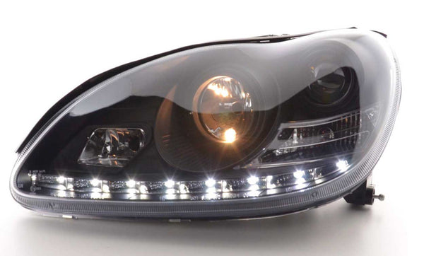 FK LED DRL Lightbar Halo Headlights Mercedes S-Class W220 220 98-05 Black LHD