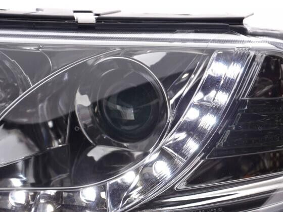 FK Set LED Lightbar Devil Halo Eye Headlights VW Passat B5 3BG 00-05 chrome LHD