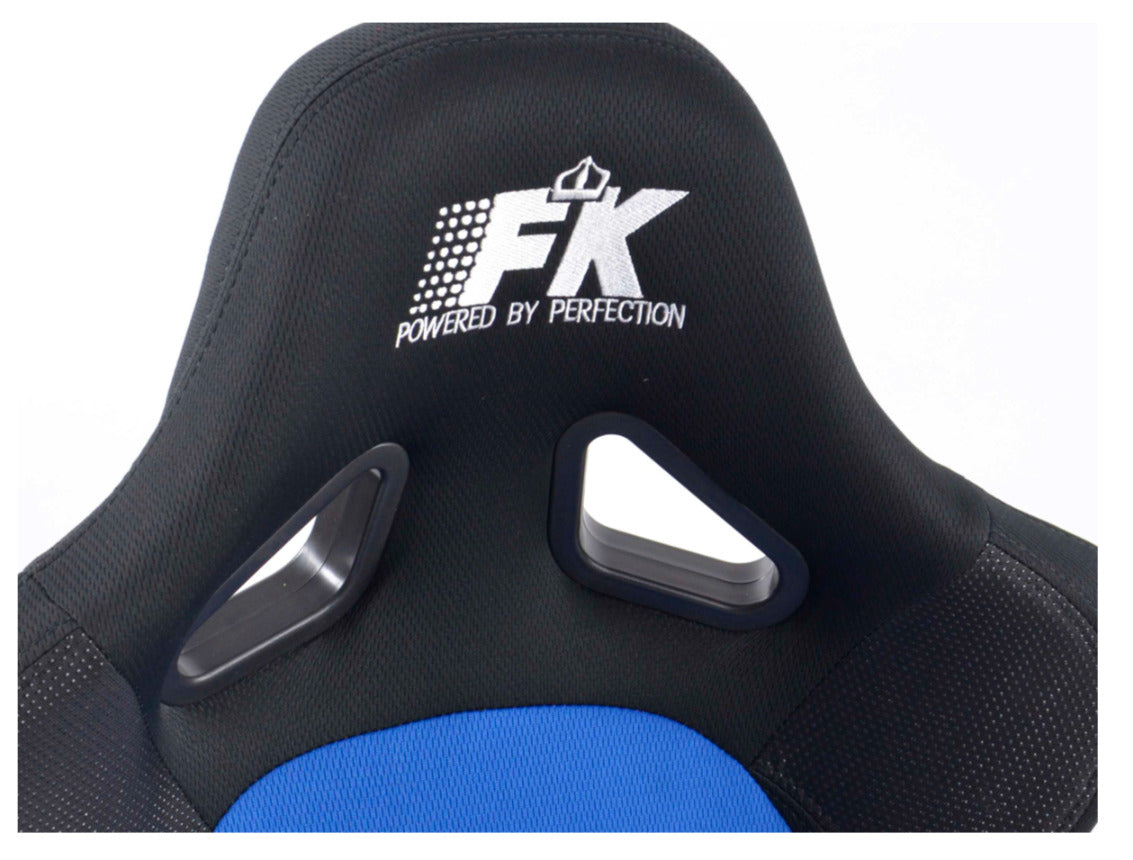 FK Pair Universal Fixed Back Bucket Sports Seats BLACK BLUE Fabric Wing Edition