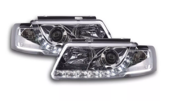 FK Set LED DRL Halo Eye Lightbar Headlights VW Passat 3B B5 97-00 chrome LHD