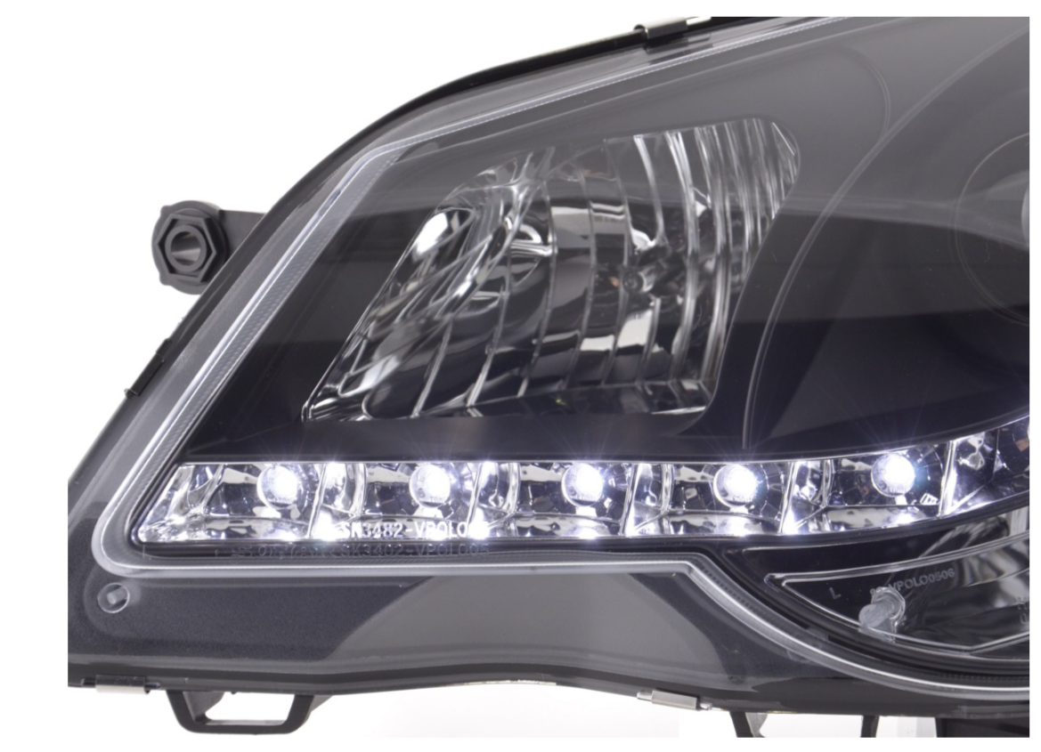 FK Paar LED DRL Projektor Halo-Scheinwerfer Polo 4 MK4 9N 9N3 05–09 Schwarz RHD