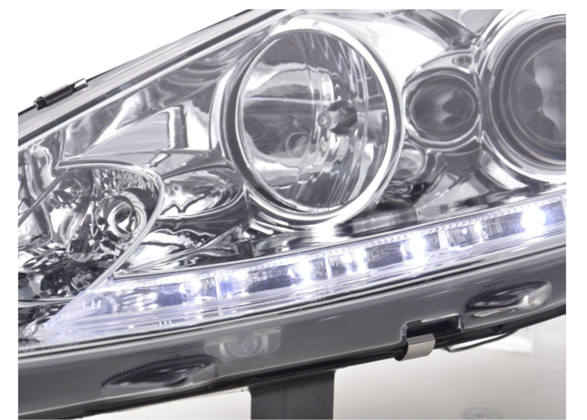 FK Pair LED DRL Headlights Lightbar Halo Ford Fiesta 7 MK7 JA8 08-12 Chrome LHD