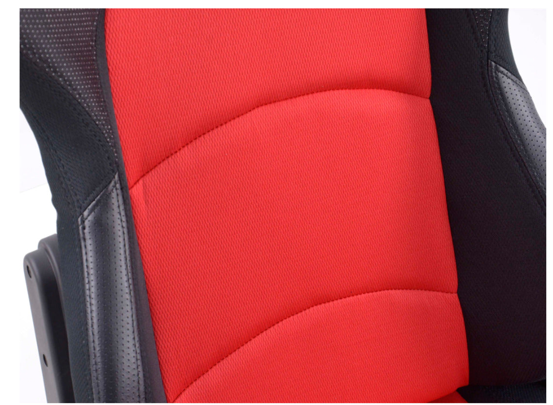 FK Pair Universal Fixed Back Bucket Sports Seats BLACK RED Fabric Wing Edition