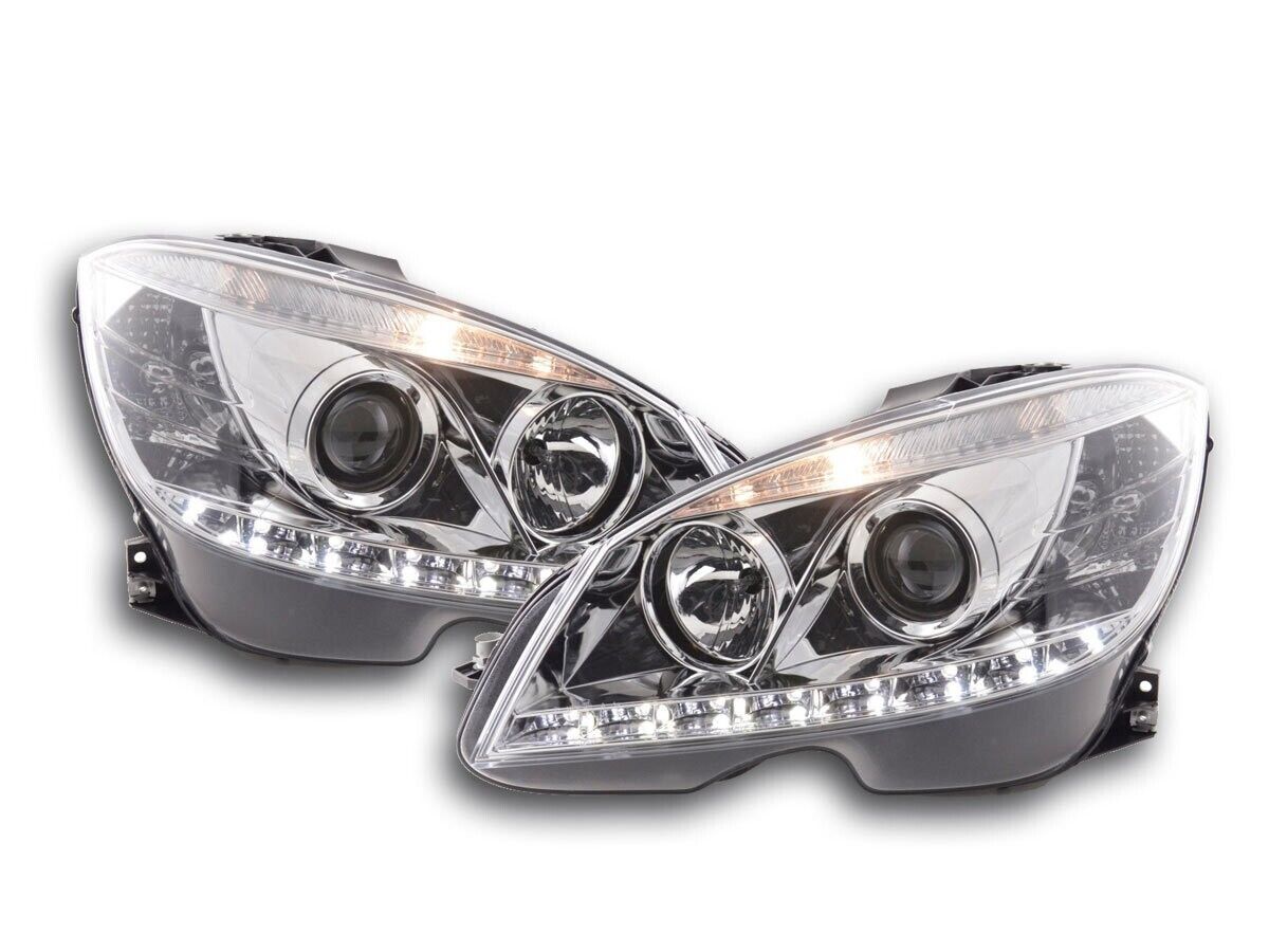 FK LED DRL Halo Lightbar Headlights Mercedes C-Class W204 07-10 chrome LHD