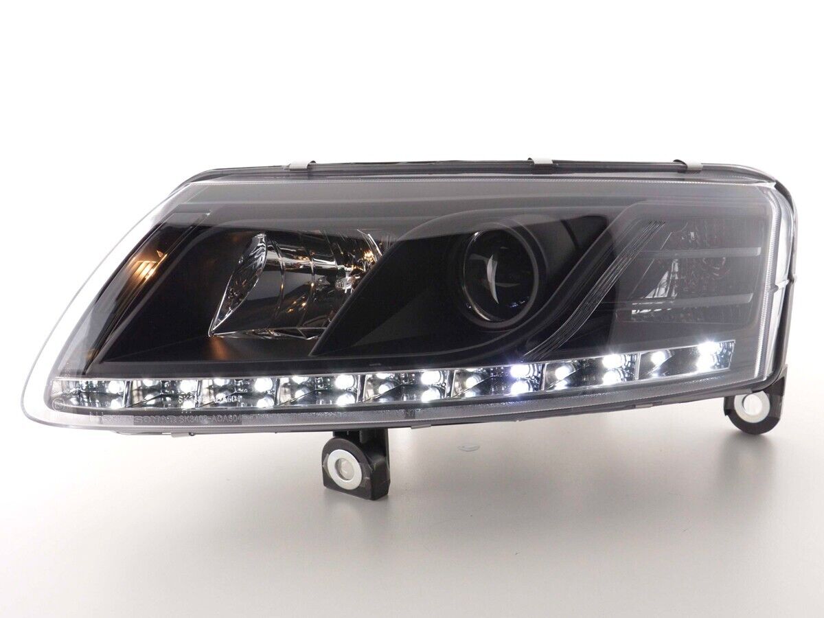 FK Headlights XENON LED DRL Halo Lightbar Audi A6 C6 4F 04-08 Black S6 LHD