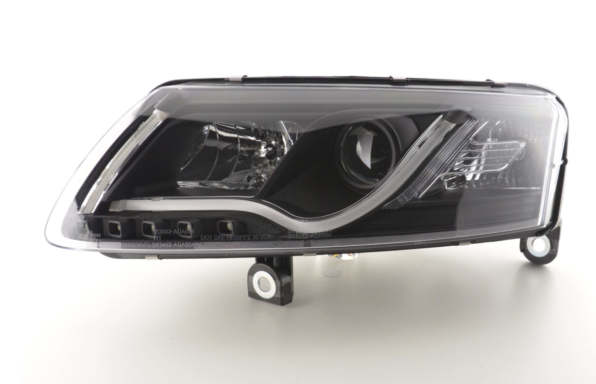 FK LED-Scheinwerfer, LED-Tagfahrlicht, Projektor, Audi A6 C6 4F 04–08, Schwarz, S6 S-Line, LHD