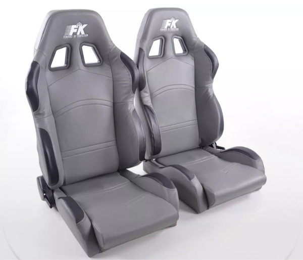 FK Pair Universal Reclining Bucket Sports Seats - Light Grey Synth Leather