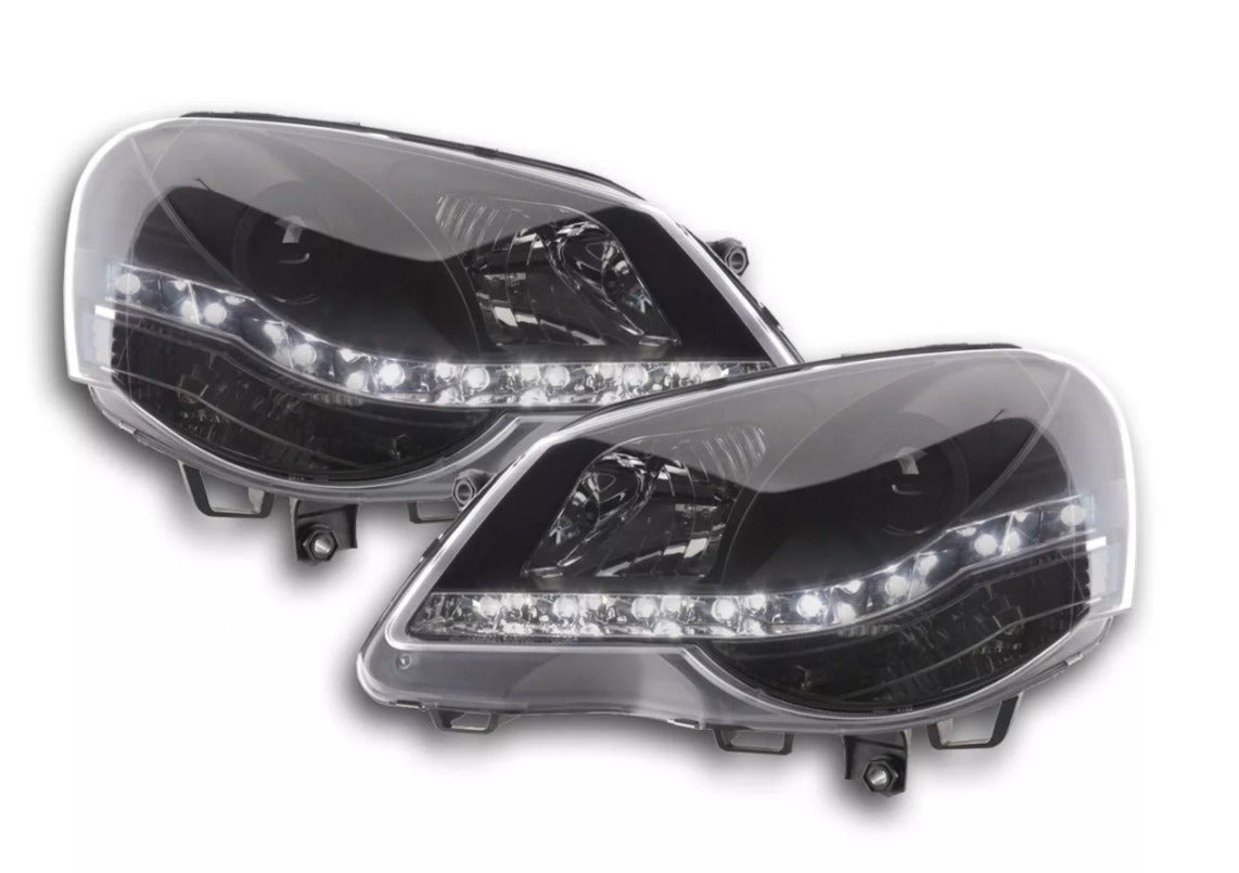 FK Pair LED DRL Halo Lightbar Headlights VW Polo 9N 9N3 05-09 black LHD