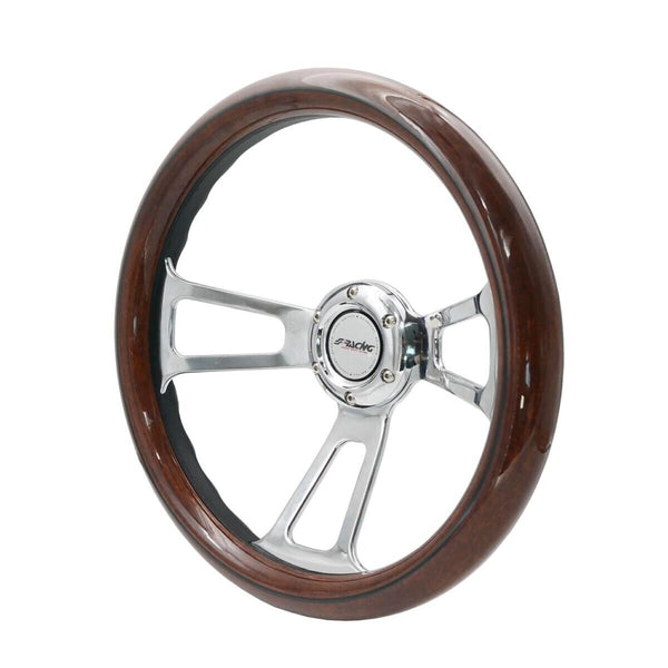 Simoni Racing Universal Steering WHEEL Sella 350mm Wood Look Brown Chrome