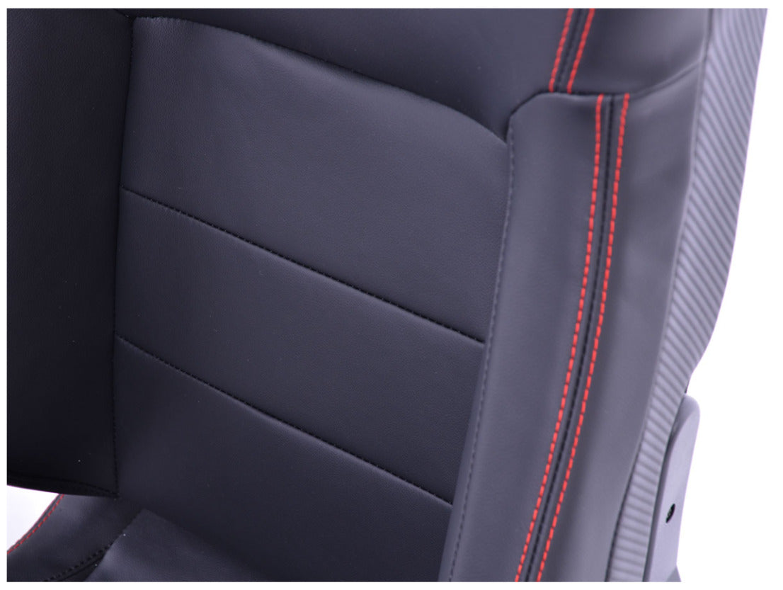 FK Universal Reclining Bucket Sports Seats - RS Carbon Fibre Black Red Stitch