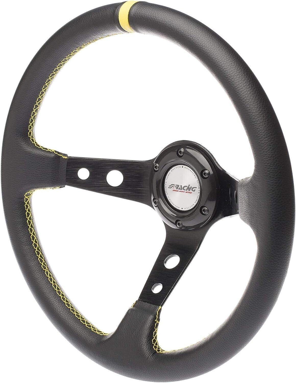 Simoni Racing Universal 350mm Leather Steering WHEEL 3 Spk Black