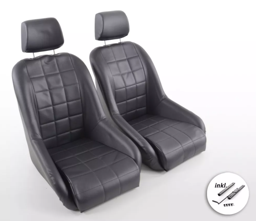 FK Pair Black Grey Brown Colours Classic Car Retro Kit Fixed Back Bucket Seats