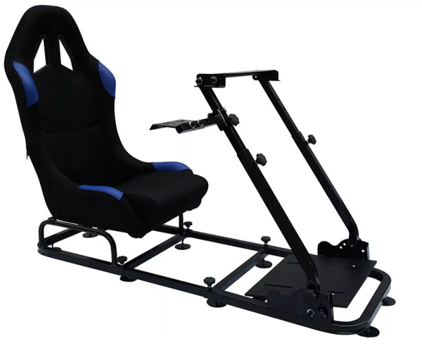 Driving Game Chair Sim Racing Seat & Frame Xbox PS PC Gaming Black Blue Textile