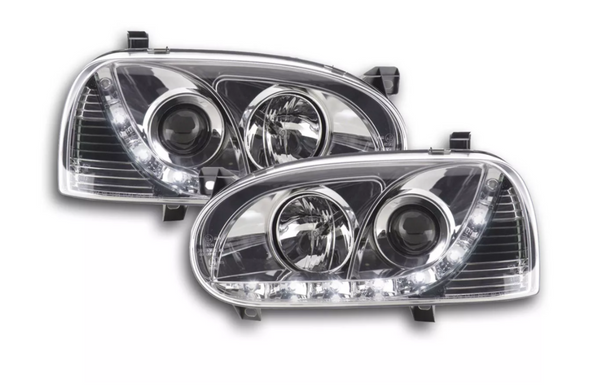 FK Pair LED DRL Halo Ring Lightbar Headlights VW Golf 3 MK3 1HXO 1 EXO 91-97 LHD