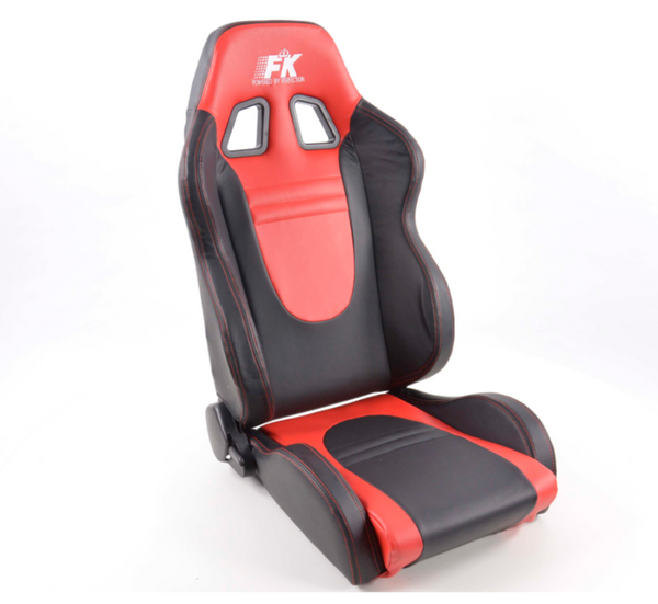 FK Pair Universal Reclining Bucket Sports Seats - Black Red Edition Syn Leather