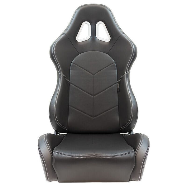 AUTOSTYLE x1 Universal Single Sports Race Bucket Seat Black Synthetic Leather with Silver Stitch + slide runners