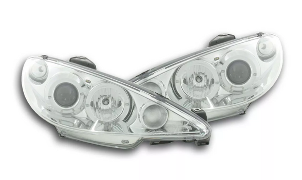 FK Pair LED DRL Halo Projector headlights Peugeot 206 98-03 chrome LHD