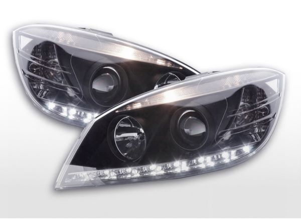 FK LED DRL Angel Eye Projektorscheinwerfer Mercedes C-Klasse W204 07–10 Schwarz LHD