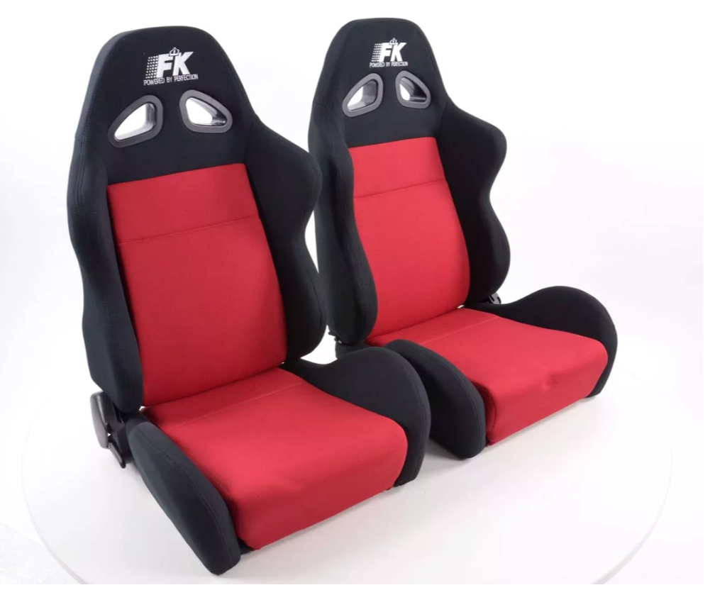 FK Paar Universal Reclining Bucket Sportsitze Schwarz Rot Textil Motorsport