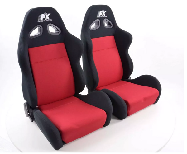 FK Pair Universal Reclining Bucket Sports Seats Black Red Textile Motorsport