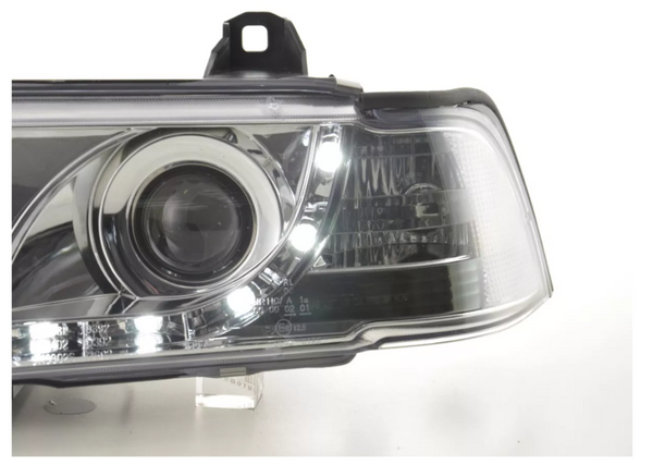 FK LED Headlights Angel Eyes Halo Ring BMW 3-Series E36 Saloon 92-98 chrome LHD