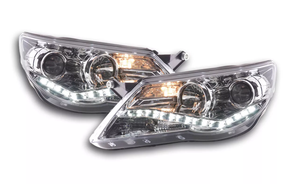 FK Pair LED DRL Halo Lightbar Headlights VW Tiguan 5N 07-11 Chrome LHD